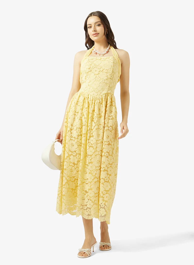 Ginger  Halter Neck Lace Corset Bodice Fit N Flare Dress for Women | Best Price UAE